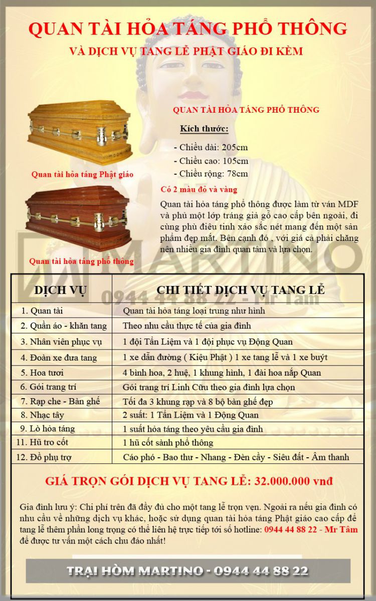 Bảng giá quan tài hỏa táng phật giáo